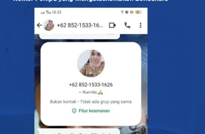 
					Waspada penipuan pesan WhatsApp yang mengatasnamakan istri Bupati Lingga, Maratusholiha Nizar.
