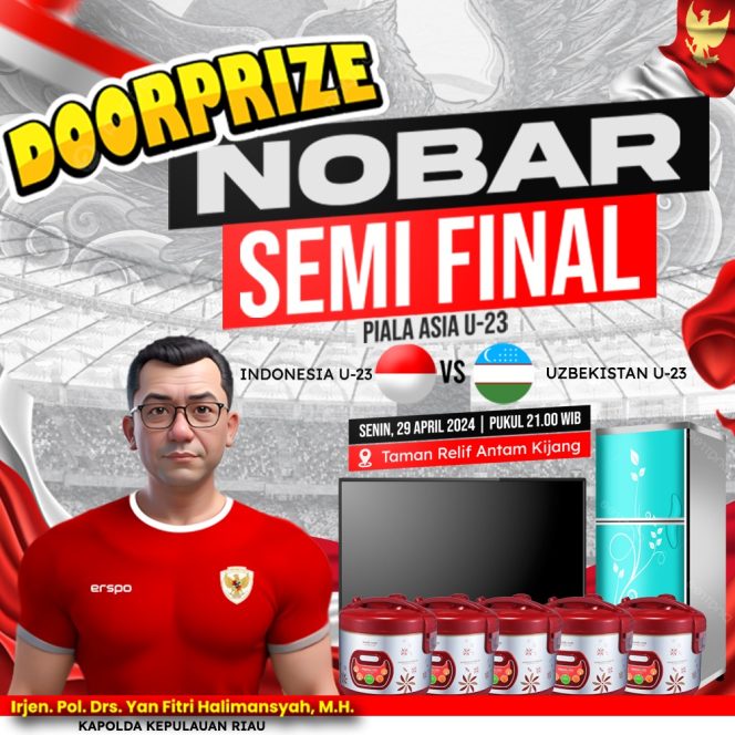 
					Spanduk Kapolda Kepri Siapkan Hadiah Menarik Nobar Timnas Indonesia U-23 VS Uzbekistan di Relief Antam Kijang Bintan, Senin (29/4/2024) malam.