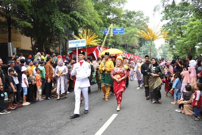 
					Penampilan Dekranasda Kabupaten Bintan di parade defile HKG PKK ke 52 di Solo.