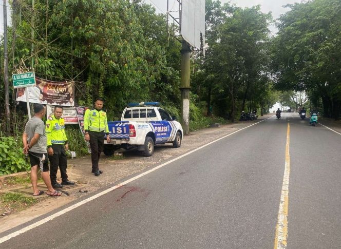 
					Petugas Unit Lakalantas Polresta Tanjungpinang saat mendampingi tempat kejadian perkara (TKP) lakalantas di Jalan D.I. Panjaitan, tepatnya di simpang Tiga menuju arah Al Baik Supermarket, Kota Tanjungpinang, Jumat (21/6/2024). Foto: Asfanel/HarianHaluanKepri