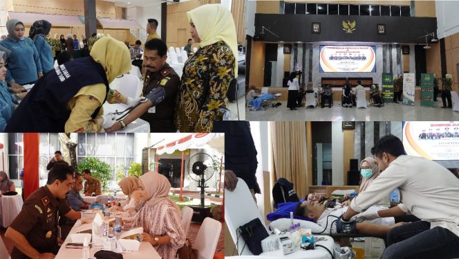 
					Rangkaian kegiatan Donor Darah dan Pemeriksaan Kesehatan Gratis di Aula Sasana Baharuddin Lopa Kejati Kepri, Selasa (16/07/2024).