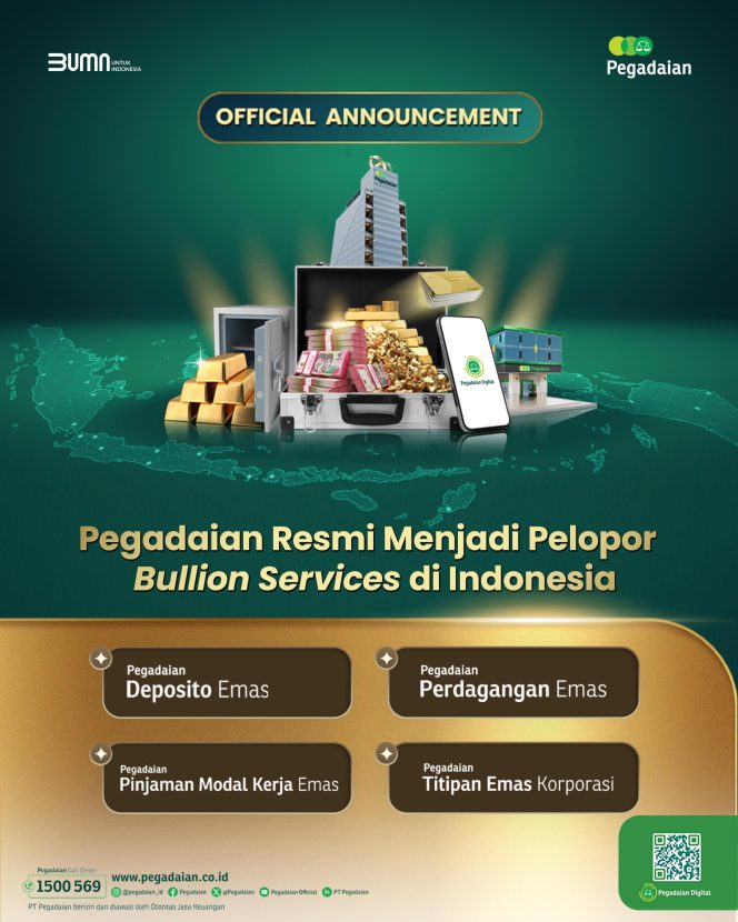 
					PT Pegadaian Tbk, mendapat kado istimewa Tahun 2025, berupa izin usaha baru menjalankan kegiatan usaha Bulion Emas yang dikeluarkan oleh OJK.