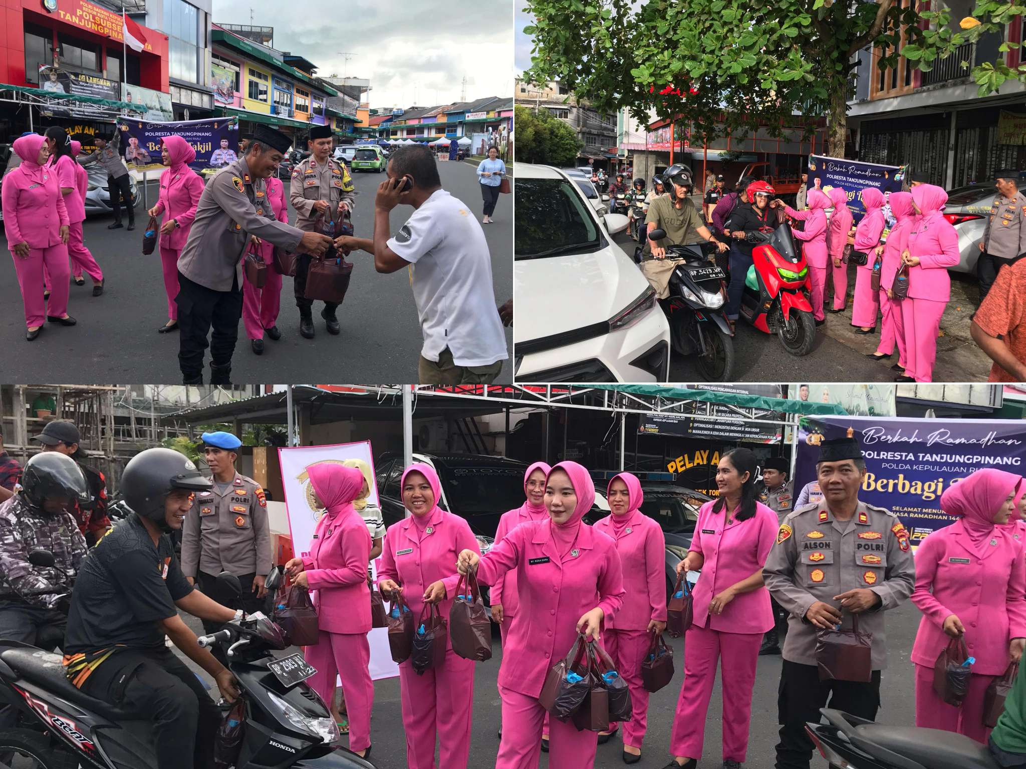 Jajaran Polsek Tanjungpinang Kota bersama Bhayangkari Rating Tanjungpinang Kota, melaksanakan pembagian takjil gratis kepada masyarakat yang melintas di wilayah hukum Polsek Tanjungpinang Kota, Selasa (11/03/2025).