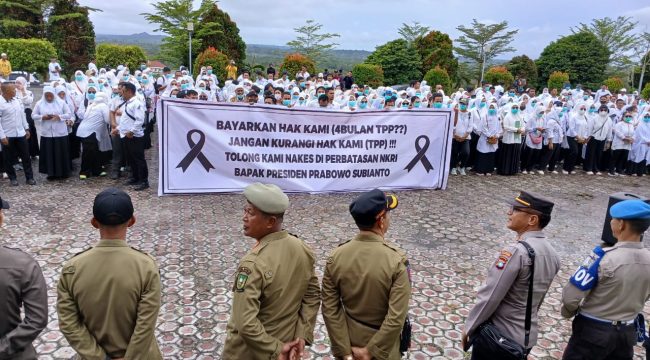 Tenaga kesehatan menggelar aksi demonstrasi damai di Kantor Bupati Natuna
