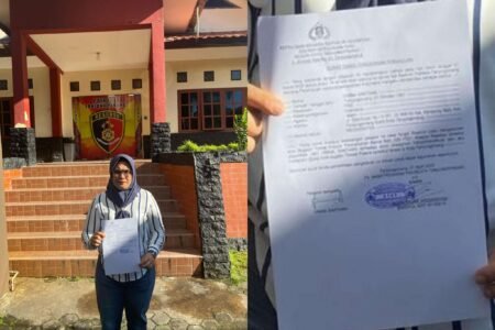 Vina Saktiani, PNS Pemko Tanjungpinang usai melaporkan pemilik akun Instagram terkait dugaan pencemaran nama baik ke Satreskrim Polresta Tanjungpinang, Senin (07/04/2025)