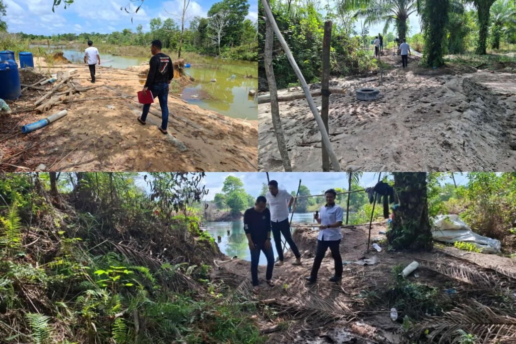 Satreskrim Polres Bintan saat lakukan pengecekan di beberapa Lokasi yang diduga menjadi Lokasi tambang pasir yang tidak memiliki izin di Kabupaten Bintan pada Rabu (09/03/2025).