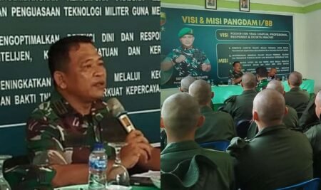 Danramil 03/Bintan Utara Kapten Inf Aswandi saat memberikan pengarahan kepada para siswa SPPI Batch 3 Tahun Akademik 2025 di aula Koramil 03/Binut, Kecamatan Bintan Utara, Kabupaten Bintan, Selasa (15/4/2025).