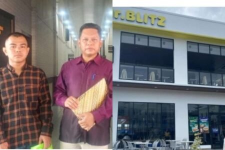 Khoirul Anam didampingi kuasa hukumnya, Maskur Tilawahyu SH dan pamannya, Moel Akhyar usai melaporkan atas dugaan hilangnya ijazah miliknya yang ditahan pihak manajemen Mr Blitz ke Satreskrim Polresta Tanjungpinang, Senin (21/04/2025)