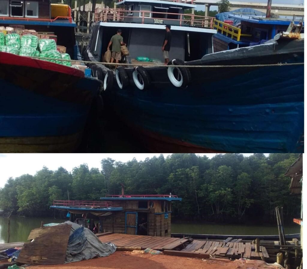 Aktivitas bongkar muat barang di Dermaga Tanjung Merbau, Dompak, ABK kapal saat menunggu barang yang datang di pelabuhan jalan Salam