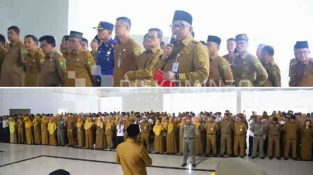 Walikota Tanjungpinang Lis Darmansyah memimpin apel bersama usai libur nasional dan cuti bersama Hari Raya Idul Fitri 1446 H, Selasa (8/4).