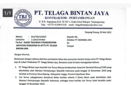 PT TBJ Minta PT Hermina Jaya Hentikan Aktivitas Muatan Bauksit di Pelabuhan Jetty Miliknya