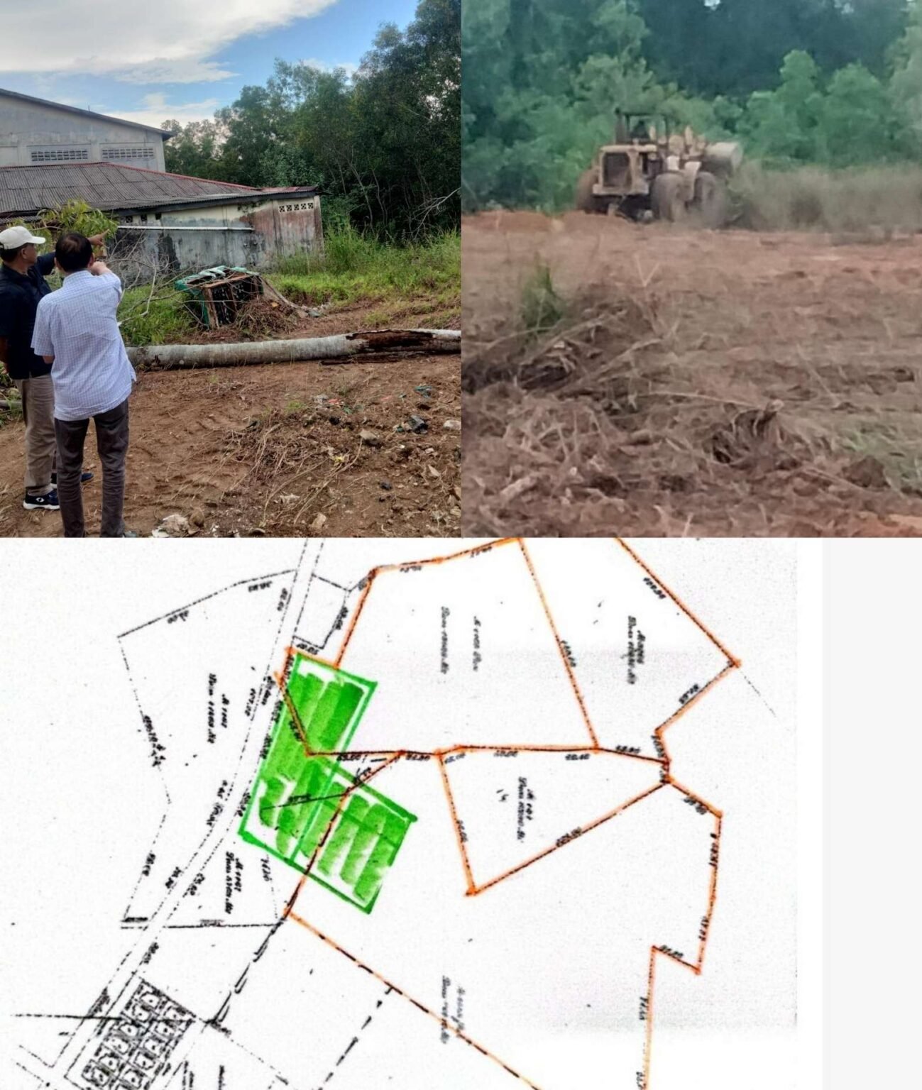 Perwakilan PT Binagria Sarana Idaman saat melihat aktivitas lahan milik Arbain yang sebagian diratakan pihak tertentu menunggunakan buldozer tanpa sepengetahuan Arbain, Senin (16/06/2025). Denah lahan milik Arbain di jalan Rawasari Kelurahan Kampung Bulang Kecamatan Tanjungpinang Timur.