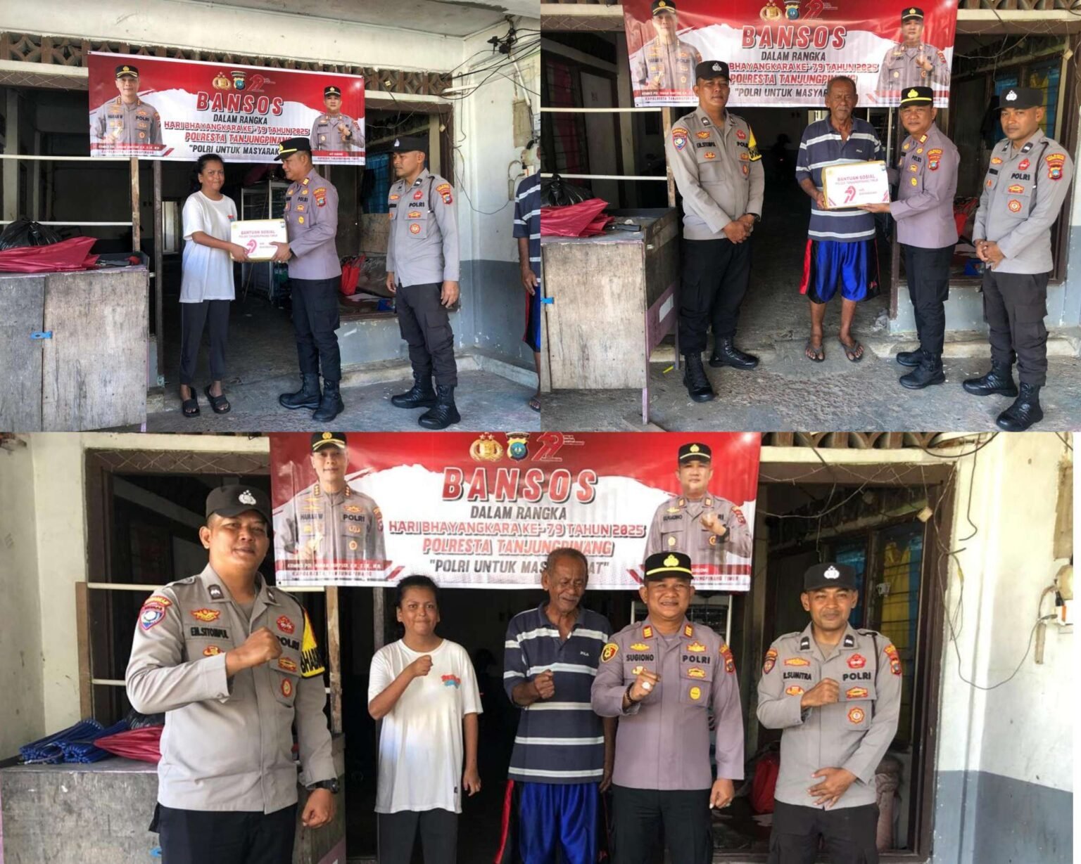 Wujudkan Kepedulian Polri Sempena HUT Bhayangkara ke 79, Polsek Tanjungpinang Timur Salurkan Bansos ke Masyarakat Kurang Mampu dan Tertimpa Musibah Rangkaian kegiatan Polsek Tanjungpinang Timur dipimpin AKP Sugiono saat menggelar bakti sosial dengan menyalurkan bantuan Bansos kepada masyarakat kurang mampu dan tertimpa musibah akibat angin puting beliung di wilayah hukum tugasnya, Rabu (25/06/2025).