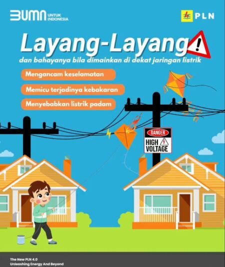 Spanduk PLN Imbau Masyarakat Tidak Bermain Layang-Layang dan Tidak Menebang Pohon Mandiri di Dekat Jaringan Listrik