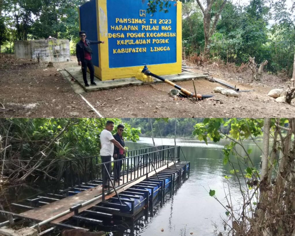 bak penampungan pipa air Pamsimas dan Sumber air bersih proyek Pamsimas Pulau Ma, Desa Posek, Kecamatan Kepulauan Posek//