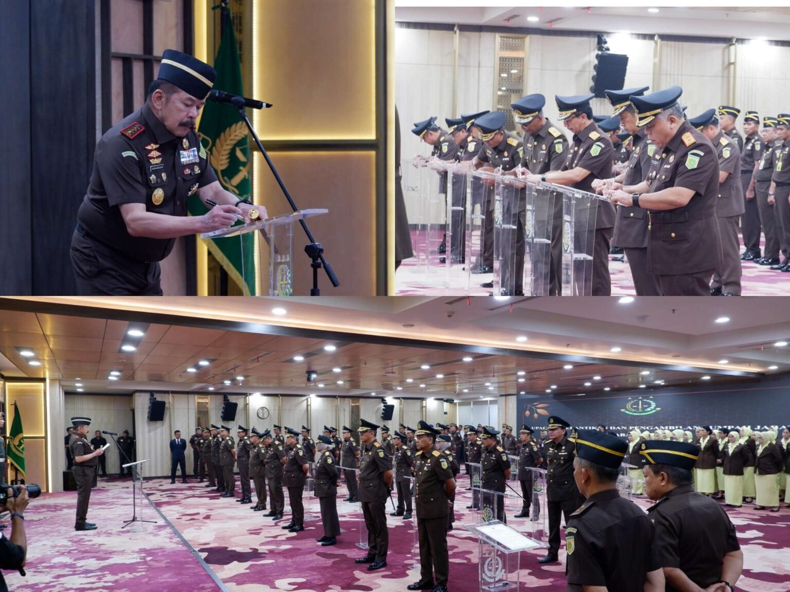 Jaksa Agung ST Burhanuddin pada acara pelantikan, pengambilan sumpah jabatan, dan serah terima jabatan Kepala Kejaksaan Tinggi dan Pejabat Eselon II di Lingkungan Kejaksaan yang digelar di Lantai 11 Gedung Utama Kejaksaan Agung, Rabu (16/05/2025)