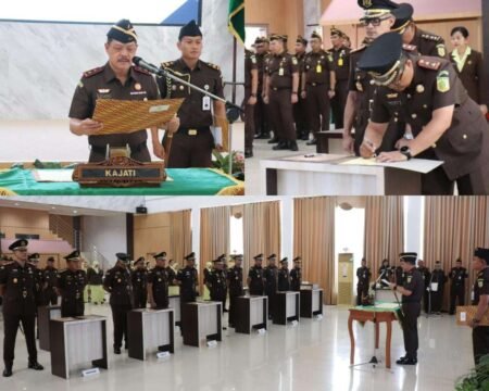 Rangkaian kegiatan Pelantikan, Pengambilan Sumpah Jabatan dan Serah Terima Jabatan sejumlah Pejabat Struktural Eselon II dan III di lingkungan Kejti Kepri bertempat di Aula Sasana Baharuddin Lopa Kejati Kepri, Senin (21/07/2025).
