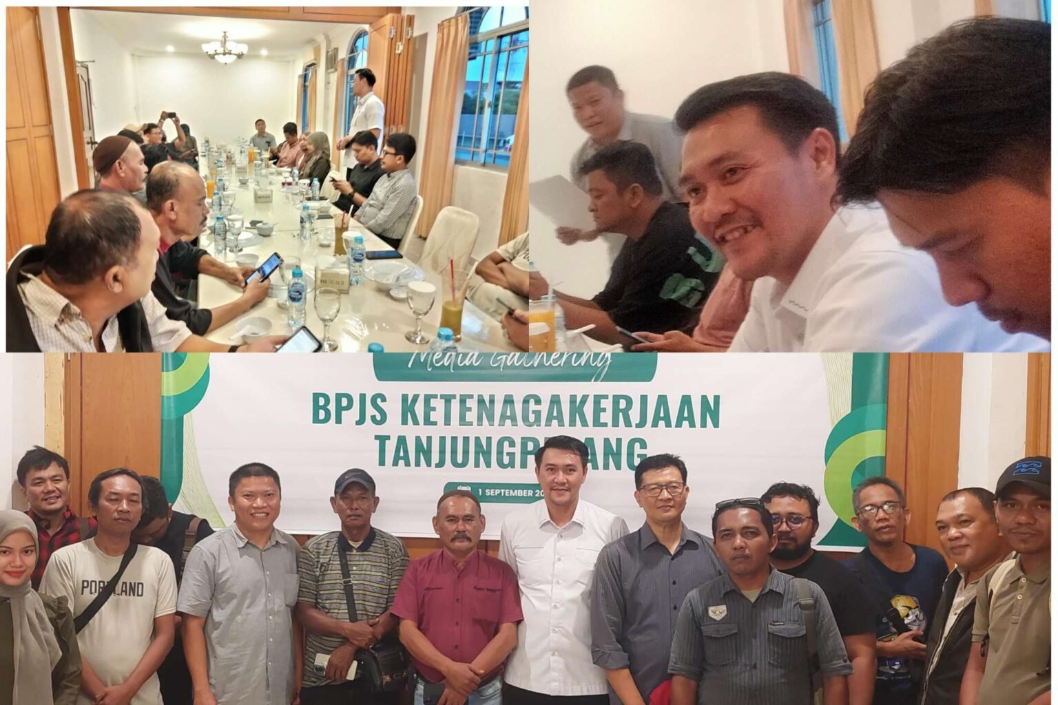 Kepala BPJS Ketenagakerjaan Tanjungpinang, Iwan Kurniawan bersama sejumlah insan pers dalam kegiatan Media Gathering di Restoran Sei Enam, Kota Tanjungpinang, Senin (01/09/2025)