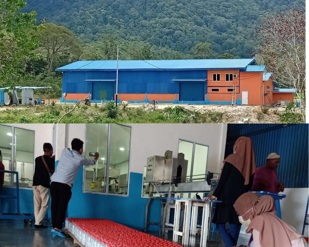 Pabrik AMDK Gunung Daik dan aktivitas produksi saat masih beroperasi. Kekurangan modal menyebabkan PT PSM tidak dapat melanjutkan produksi pada tahun 2023///