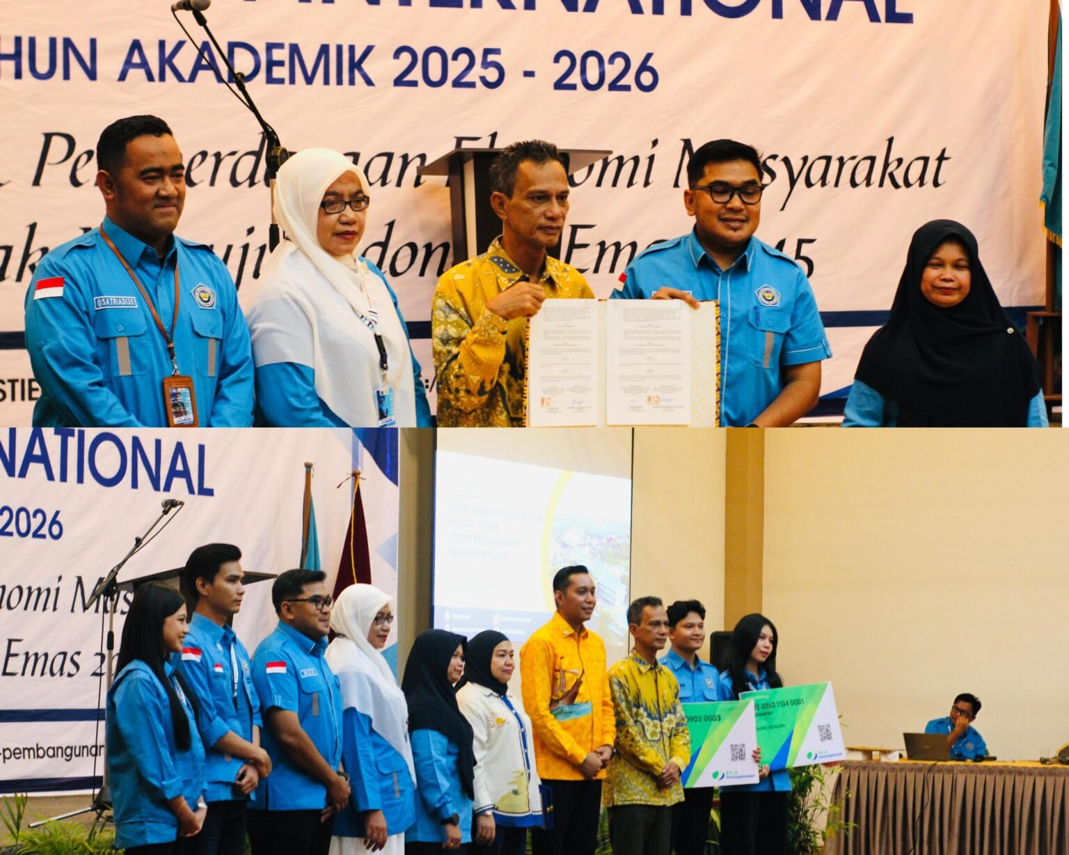 STIE Pembangunan Tanjunpinang melepas 335 mahasiswa KKN–P2EM TA 2025–2026 Minggu (14/9) di Hotel Awandari Resort, dihadiri Kadis Koperasi dan UKM Kepri Riki Rionaldi dan Kadis DKUPP Bintan Asy Syukri
