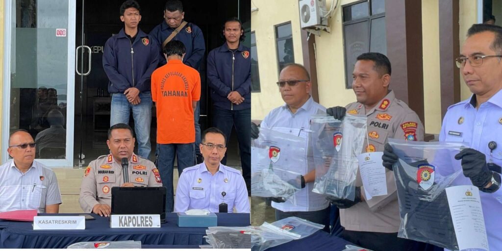 Konferensi pers terkait pengungkapan kasus pembunuhan dipimpin langsung oleh Kapolres Kepulauan Anambas, AKBP I Gusti Ngurah Agung Budianaloka, Kamis (23/10/2025)