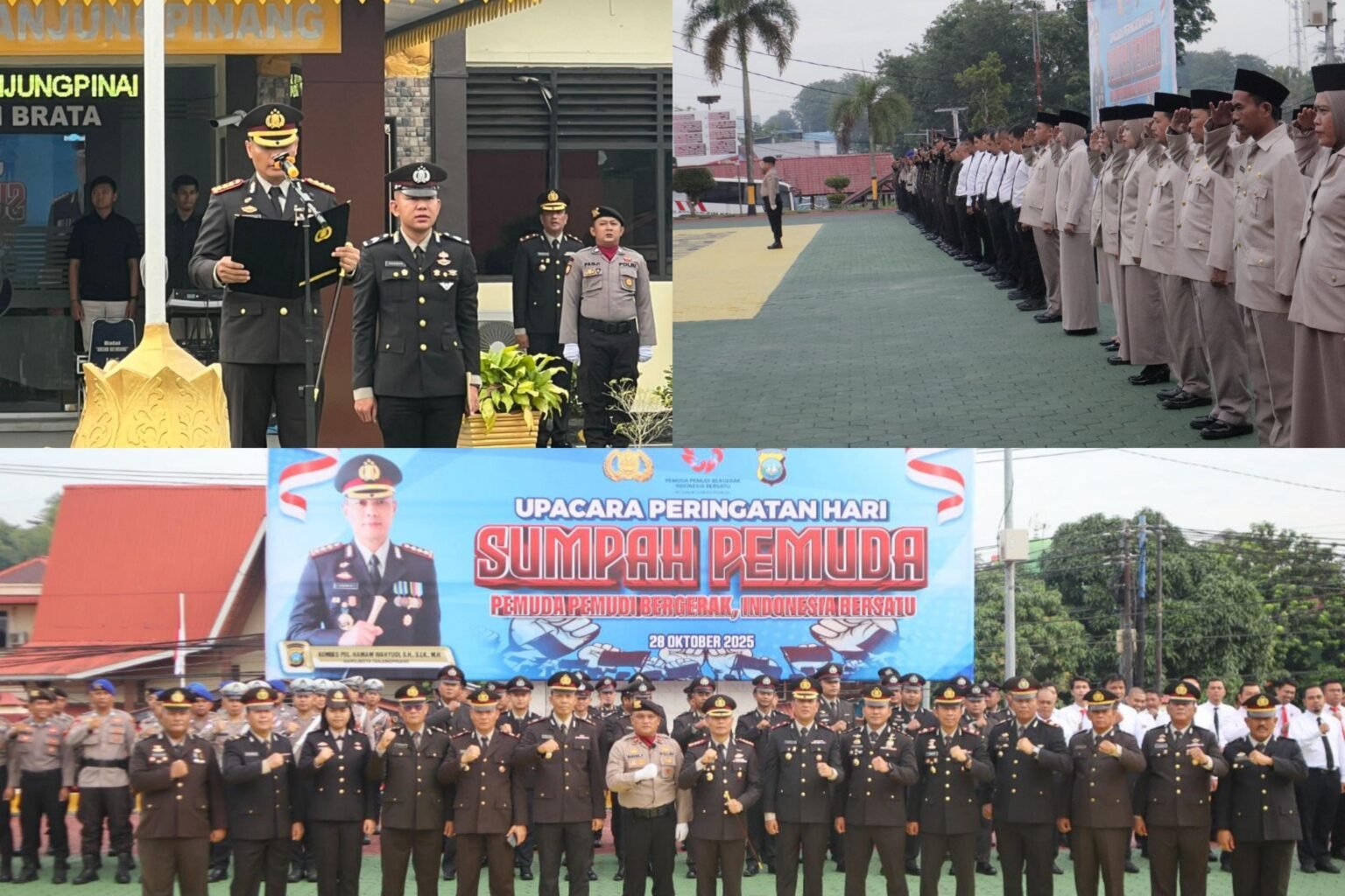 Kapolresta Tanjungpinang Kombes Pol. Hamam Wahyudi, S.H., S.I.K., M.H bertindak sebagai inspektur upacara. Dikesempatan itu, ia menyampaikan beberapa hal mengenai peringatan hari sumpah pemuda ke 97, Selasa (28/10/2025)