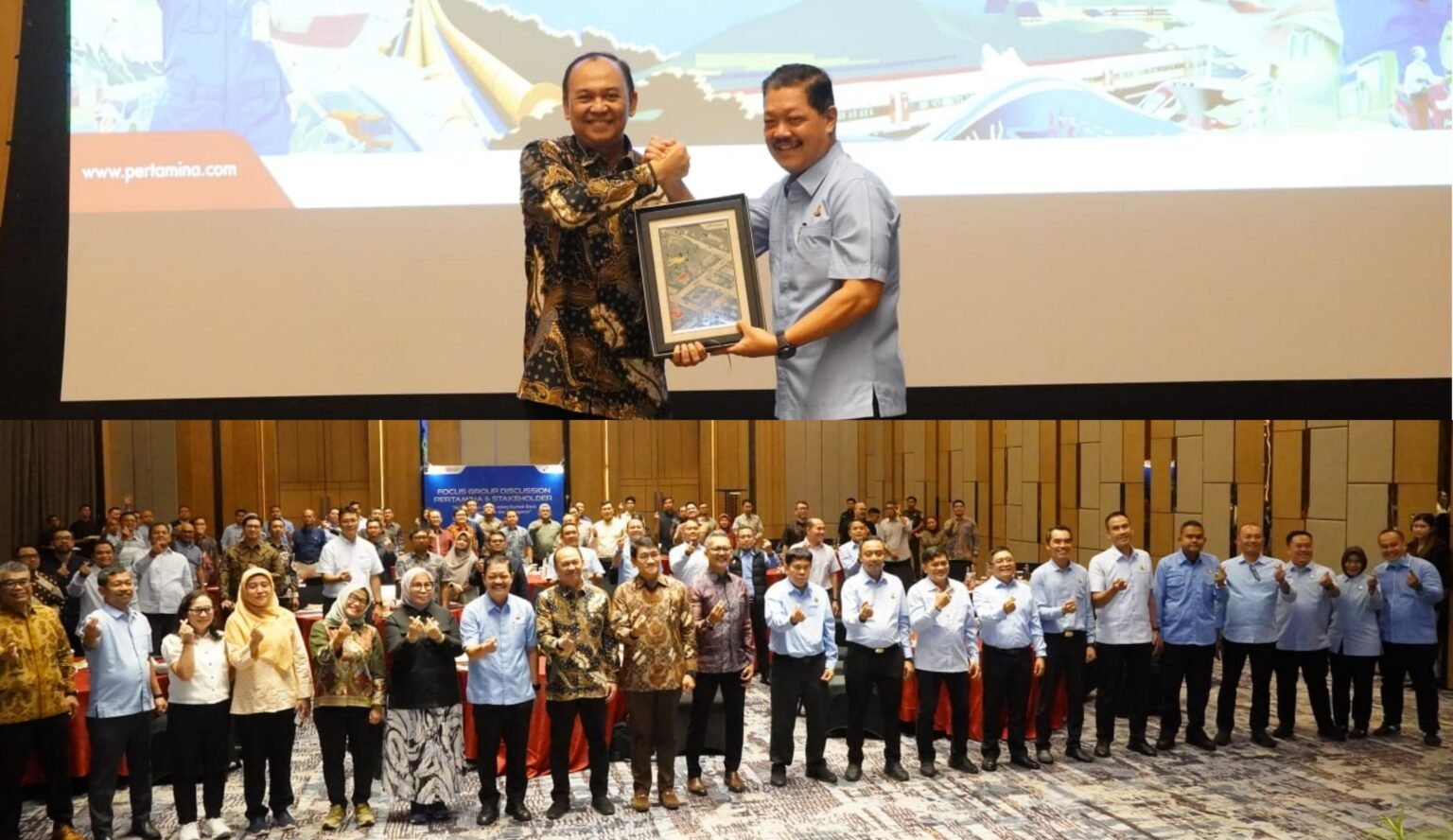 Kajati Kepri, J. Devy Sudarso bersama jajaran Kejati Kepri dan jajaran Pertamina Group Sumbagut saat mengikuti FGD yang diselenggarakan oleh PT Pertamina (Persero) dengan tema “Mitigasi Risiko Pidana dalam Kontrak Bisnis : Strategi Pencegahan dan Penanganan”, bertempat di Batam Marriott Hotel Harbour Bay Kota Batam, Kamis (30/10/2025).