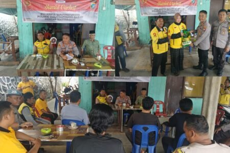 Kapolsek Tanjungpinang Barat, Iptu Missyamsu Alson bersama tokoh masyarakat, Ketua PDMT dan anggota ojol sembari bagikan Sembako di Kedai Kopi Kodil, Kecamatan Tanjungpinang Barat, Jum'at (31/10/2025).