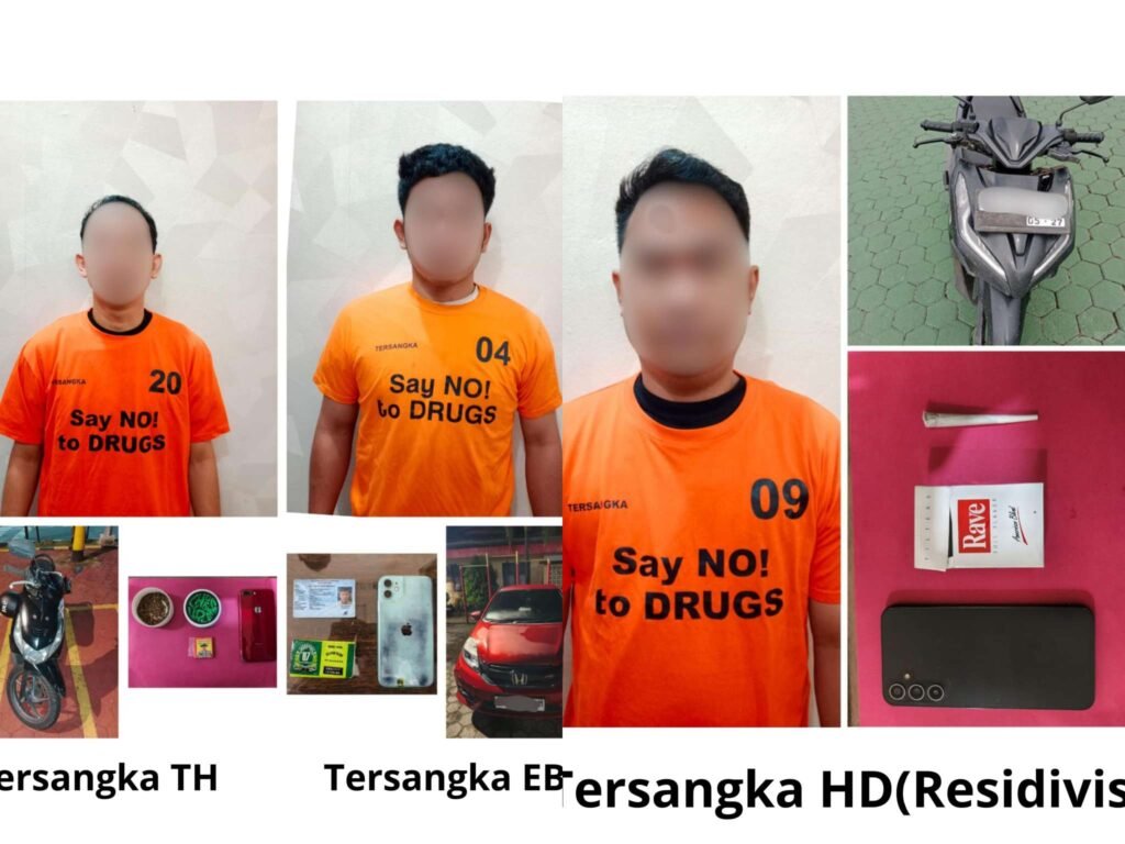 2 tersangka berstatus ASN PPPK Pemprov Kepri yaitu TH dan HD serta 1 orang EBS ditangkap Satres Narkoba Polresta Tanjungpinang bersama total barang bukti ganja yang di sita seberat 3,56 gram. Jum'at (28/11/2025).