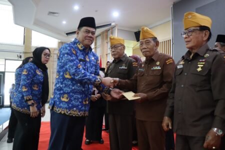 Sekda Bintan Ronny Kartika saat memberikan bantuan kepada veteran dalam peringatan hari Pahlawan