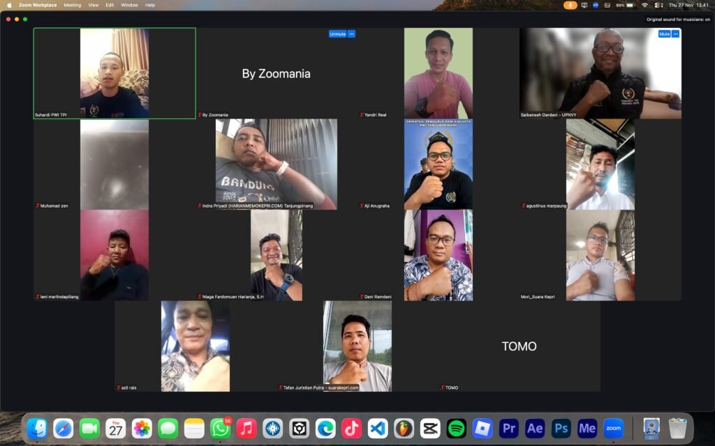PWI Kota Tanjungpinang menyelenggarakan Orientasi Anggota dan Pengurus Tahun 2025 secara daring melalui Zoom Meeting, Kamis (27/11/2025)