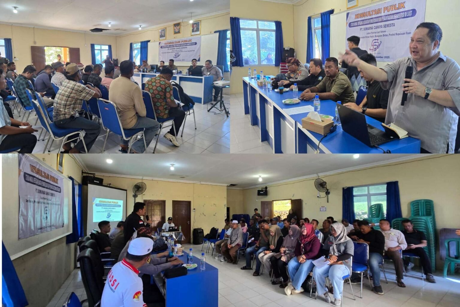 Kegiatan PT Suwarna Cahaya Semesta melaksanakan Konsultasi Publik Studi AMDAL untuk Rencana Kegiatan Pembersihan dan Pemanfaatan Sedimentasi Laut di Perairan Laut Natuna, Desa Numbing, Kecamatan Bintan Pesisir, Kabupaten Bintan, Provinsi Kepulauan Riau, Minggu (21/12/2025)