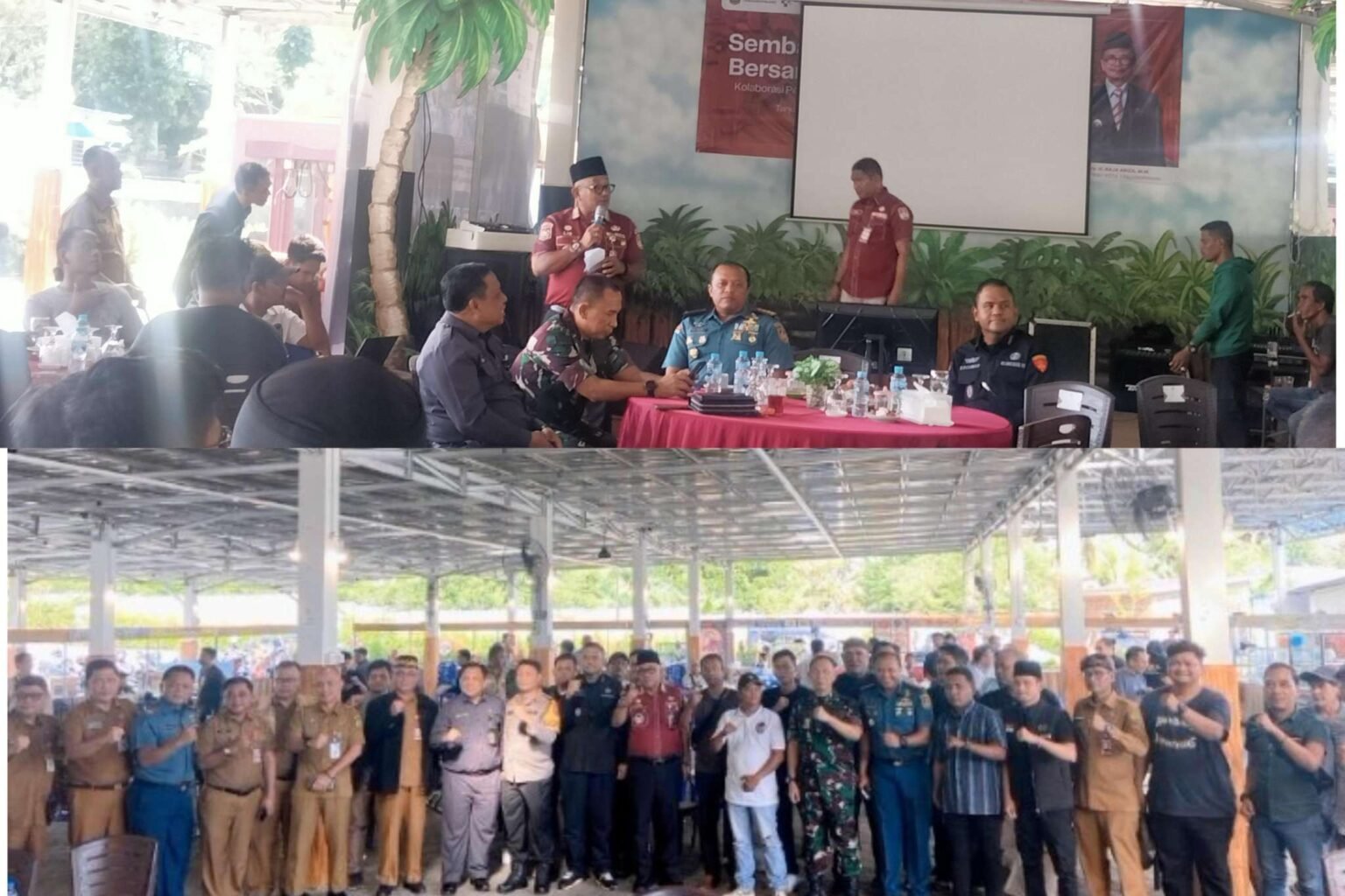 Sejumlah wartawan di Tanjungpinang yang tergabung dalam berbagai organisasi pers saat menggelar diskusi bersama Wali Kota Tanjungpinang, Lis Darmansyah, serta unsur Forum Koordinasi Pimpinan Daerah (Forkopimda), di Food Court A8 Pinang Harmoni Square, Jalan DI Panjaitan Km 7, Tanjungpinang, Selasa (23/12/2025)
