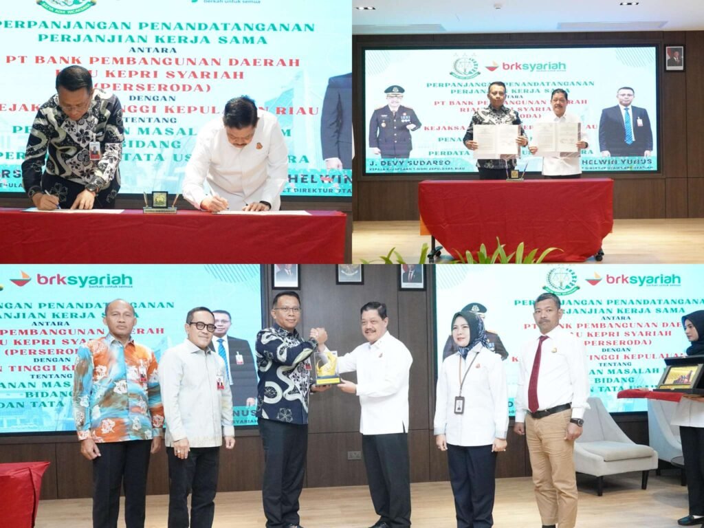Kejati Kepri dan PT. Bank Pembangunan Daerah Riau Kepri Syariah (Perseroda) teken MoU tentang Penanganan Masalah Hukum di Bidang Perdata dan Tata Usaha Negara berlangsung di Ballroom Asialink Hotel Batam, dihadiri jajaran pejabat utama masing-masing instansi, Senin (26/01/2026).