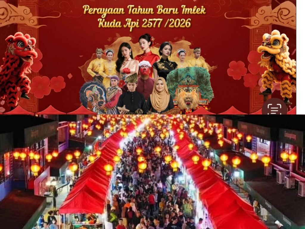 - Bazar Imlek di jalan Merdeka - Teuku Umar Tanjungpinang.- Bazar juga dimeriahkan dengan beragam atraksi budaya yang dikemas dengan konsep akulturasi budaya Melayu-Tionghoa dan Nusantara.