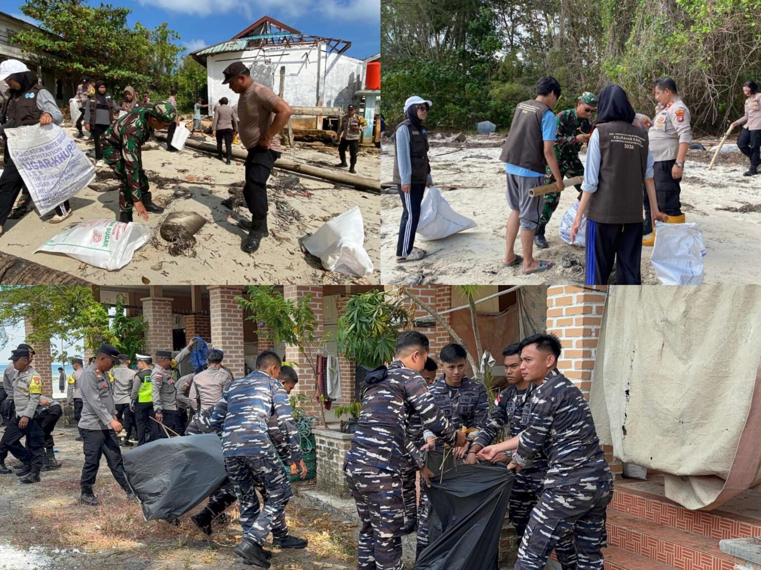 Polres Bintan Bersama TNI dan Masyarakat Bertukus Lumus Goro Bersihkan Sampah di Pesisir Pantai Desa Malang Rapat, Sabtu (07/02/2026)