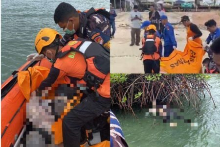 Tim SAR Gabungan saat melakukan evakuasi jasad Setia Budi (24 th), yang dikabarkan nekat terjun dari Jembatan 3 Barelang pada hari Rabu, 18 Febuari 2026 lalu, sebelum akhirnya ditemukan dalam kondisi meninggal dunia, Sabtu, 21 Febuari 2026 pukul 11:00 WIB,