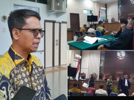 Bupati Karimun, Ing Iskandarsyah (baju batik hitam corak kuning) saat hadir memberikan keterangan sebagai saksi di Pengadilan Tipikor Tanjungpinang, Senin (02/03/2026)