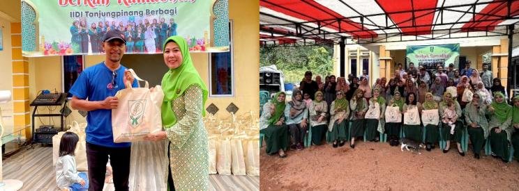Ramadhan Berbagi, IIDI Tanjungpinang Salurkan 100 Paket Sembako - Ketua IIDI Cabang Tanjungpinang Ayudiah Fajarlina menyerahkan paket sembako kepada warga - IIDI Cabang Tanjungpinang menyalurkan paket sembako di RT 02/RW 03 Kelurahan Kampung Bugis