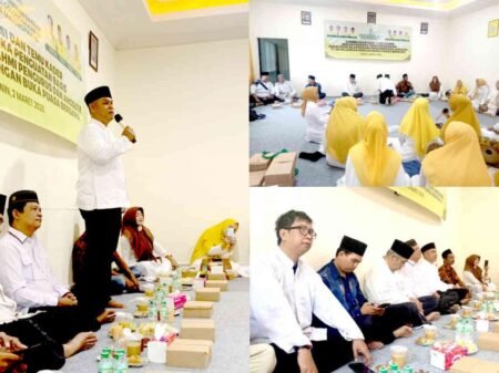 - Ketua DPD II Golkar Tanjunpinang Untung Budiawan menyampaikan sambutan - Pengurus dan kader Golkar saat mengikuti acara buka bersama