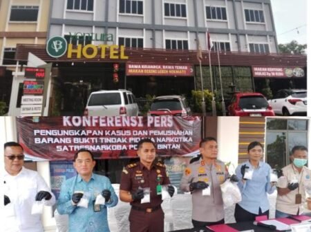 - Hotel Bona Ventura Tanjungpinang - Konferensi pers di Polres Bintan terkait dengan penggrebekan pesta narkoba di kamar 305 Hotel Bona Ventura