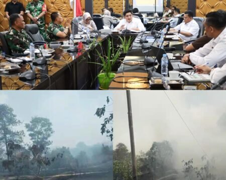 - Bupati Bintan Roby Kurniawan saat memimpin Rakor bersama FKPD, jajaran OPD, BMKG, PDAM hingga Camat se-Bintan, Rabu (25/3).- Lahan terbakar di Desa Pengujan kemarin