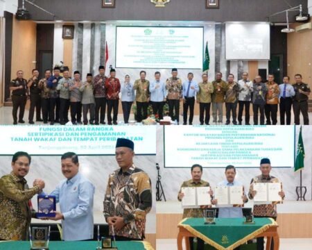 Penandatanganan perjanjian kerja sama dilakukan antara Kejaksaan Tinggi Kepulauan Riau, Kanwil BPN Provinsi Kepulauan Riau dan Kanwil Kementerian Agama Provinsi Kepulauan Riau.
