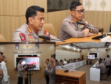 Kapolresta Tanjungpinang Kombes Pol. Indra Ranu Dikarta saat memberikan arahan saat kegiatan Gladi Posko dan Tactical Electronic Game (TEG) sebagai bentuk kesiapsiagaan personel dalam menghadapi berbagai potensi situasi di lapangan. Rabu (29/04/2026)