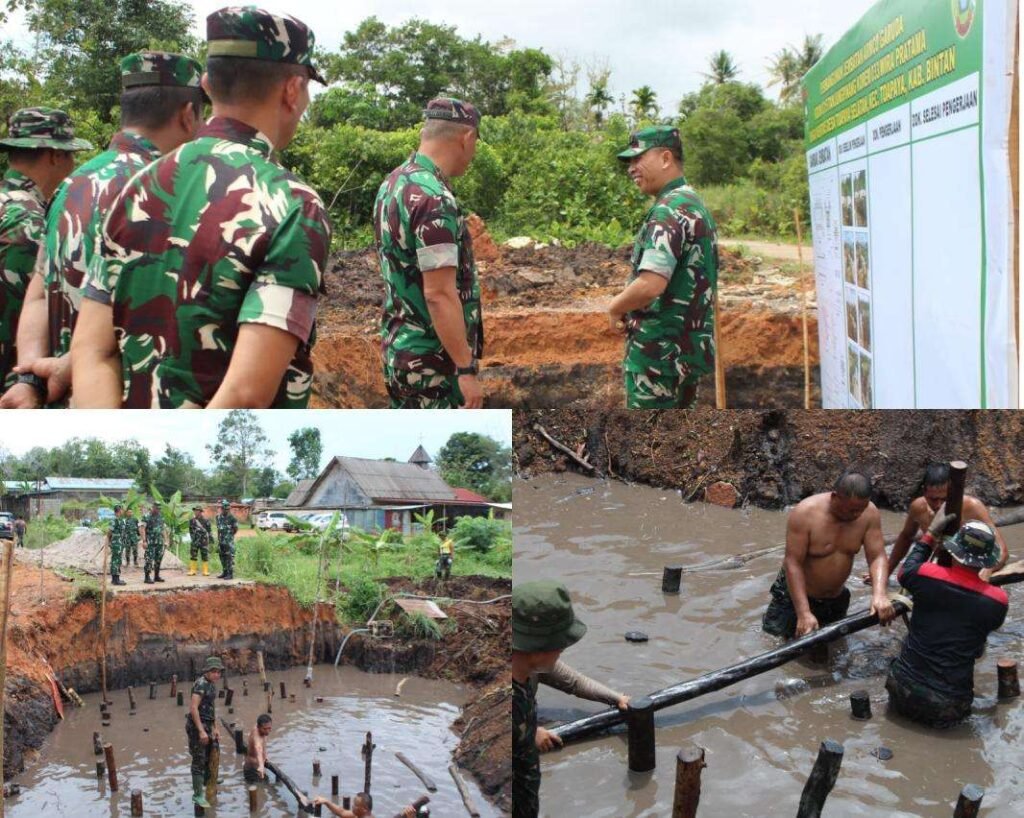 Dandim 0315/Tanjungpinang Dampingi Danrem 033/WP Tinjau Pemasangan Pancang Awal Jembatan Armco di Bintan