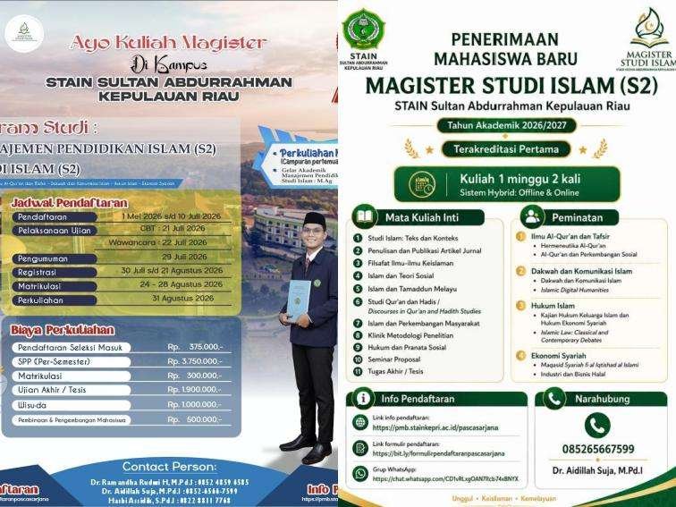 Hadirkan Prodi Magister MPI dan Studi Islam Berbasis Blended Learning,STAIN SAR Kepri Resmi Buka PMB S2 2026 Hadirkan Prodi Magister MPI dan Studi Islam Berbasis Blended Learning,STAIN SAR Kepri Resmi Buka PMB S2 2026