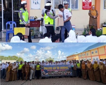 Satlantas Polresta Tanjungpinang melaksanakan kegiatan Police Goes To School dengan memberikan sosialisasi keselamatan berlalu lintas kepada siswa-siswi SMA Negeri 7 Tanjungpinang, Senin (11/05/2026).
