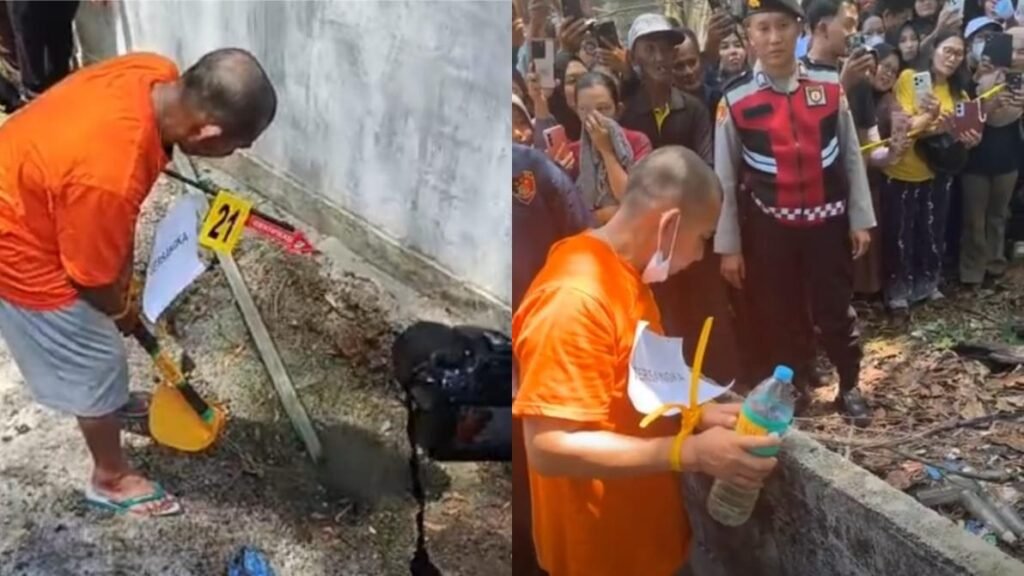 Zakaria saat melakukan adegan dalam rekontruksi pembunuhan istr sirinya Syafitri Yana Alias Diana.