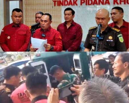 Aspidsus Kejati Kepri, Ismail Fahmi SH MH didampingi Kasi Penkum, Senopati, Kasi Penuntutan (Kasitut), Roy Hufington Harahap SH MH dan para Kasi lainnya saat konferensi pers di kantornya, Rabu (03/06/2026).