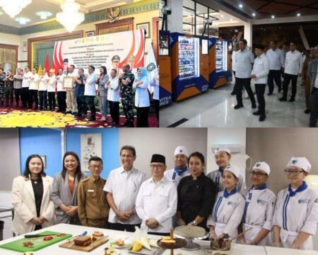 Menteri P2MI Mukhtarudin didampingi Ketua Dewan Pembina Yayasan Vitka, Dr Asman Abnur foto bersama mahasiwa dan undangan dalam kunjungannya ke kampus BTP